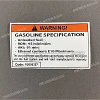 APRILIA Pegatina de advertencia de especificación de gasolina bajo el asiento 1B009257