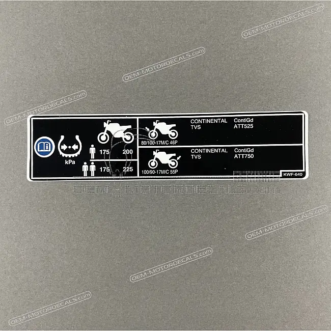 Honda CBF125 Pegatina de información de neumáticos del basculante Calcomanía de advertencia OEM 87505KWF640