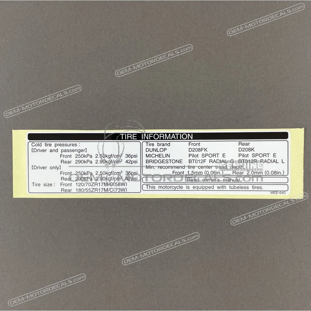 Honda CBR600RR Label voor band op achterbrug Sticker OEM 87505MEE640