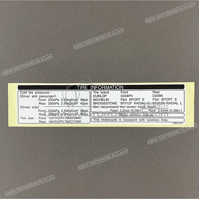 Honda CBR600RR Label voor band op achterbrug Sticker OEM 87505MEE640