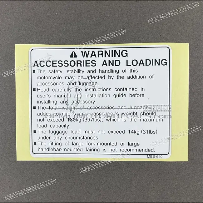 Honda CBR600RR Accessories & Loading Caution Mark OEM 87512MEE640