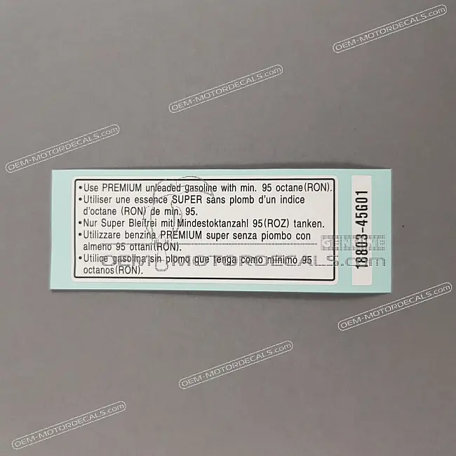 Genuine Suzuki GSXR600 Fuel Tank Fuel Info Warning Label OEM Part 1880345G01 for Factory Restoration