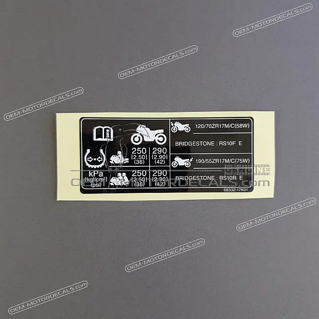 Authentic Suzuki GSXR1000 Tire Info Label Warning Decal and Factory Sticker OEM 6833217K01 for Swingarm or Chain Guard