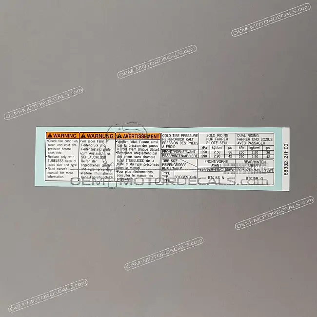 Suzuki GSXR1000 Swingarm Tire Info Label OEM 6833221H00