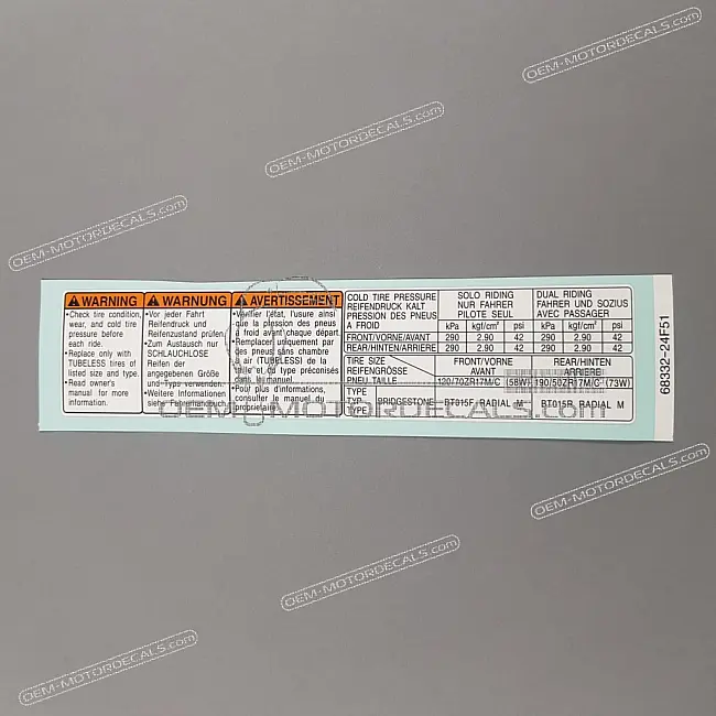 Suzuki GSX1300R Hayabusa Chainguard Tire Info Label OEM 6833224F51