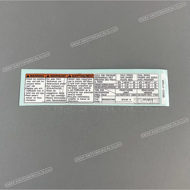 Suzuki GSX-R1000 Swingarm Air Pressure Warning Label OEM 6833247H00
