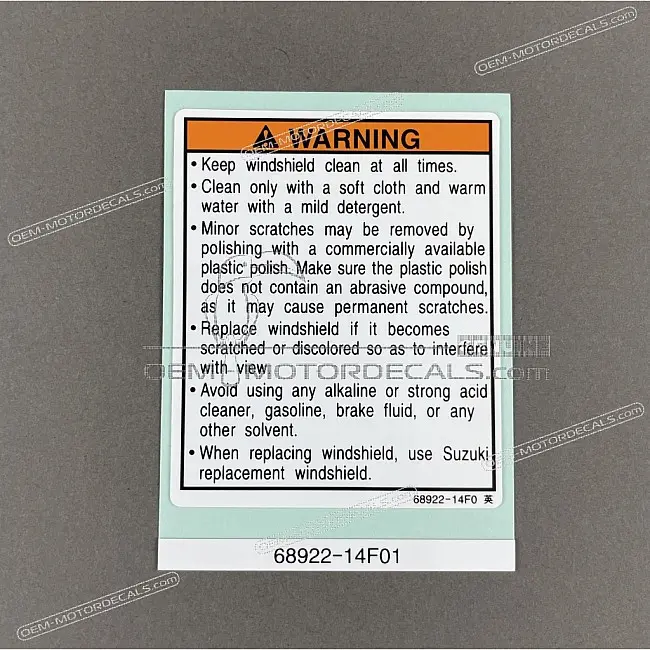 Suzuki GSF600S Bandit Adesivo Avviso Parabrezza OEM 6892214F01