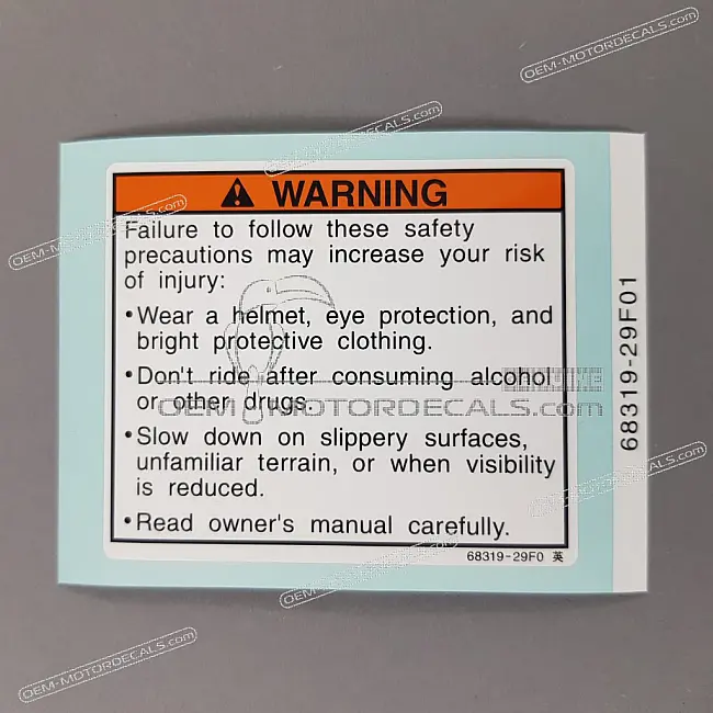 Suzuki GSX-R600 Windscreen Caution Label Center OEM 68922-29F01