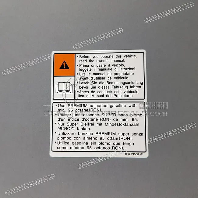 Yamaha YZF-R6 Fuel Tank Warning Decal OEM 4C8215680100