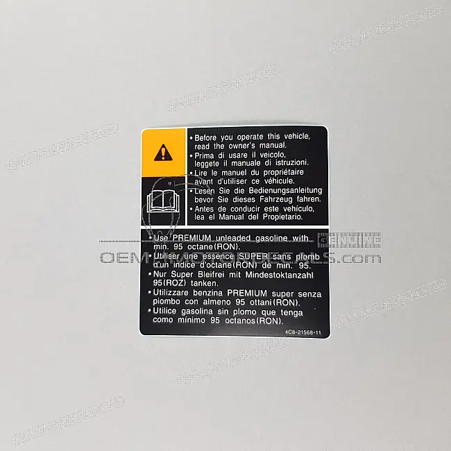 Yamaha YZF-R6 Etiqueta de advertencia depósito OEM 4C8215681100