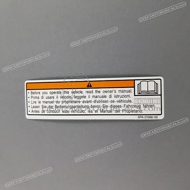 Yamaha YZF-R6 Fuel Tank Warning Decal OEM 5PA-21568-02-00