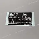 Swingarm tire information label, left side