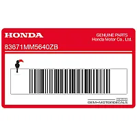 HONDA Autocollant de carénage côté droit, côté droit 83671-MM5-640ZB