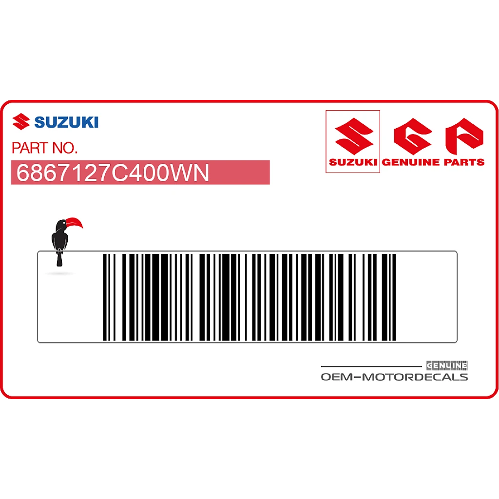 Emblemat osłony chłodnicy Suzuki RM125 lewa strona OEM 6867127C400WN do fabrycznej renowacji osłony chłodnicy.