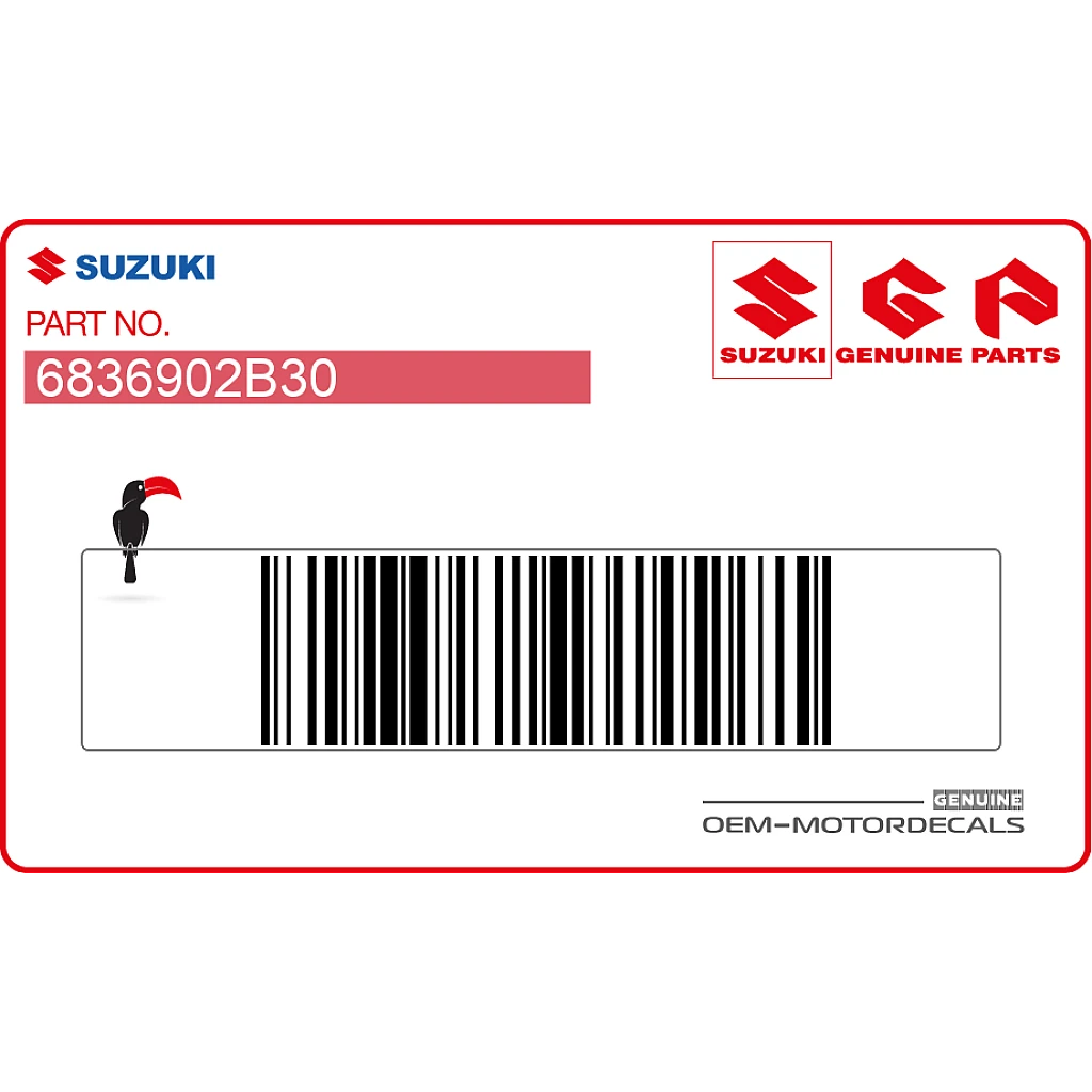 Autocollant d'avertissement garde-boue arrière Suzuki RM125 OEM 6836902B30 autocollant moto original authentique pour amortisseur et cadre.