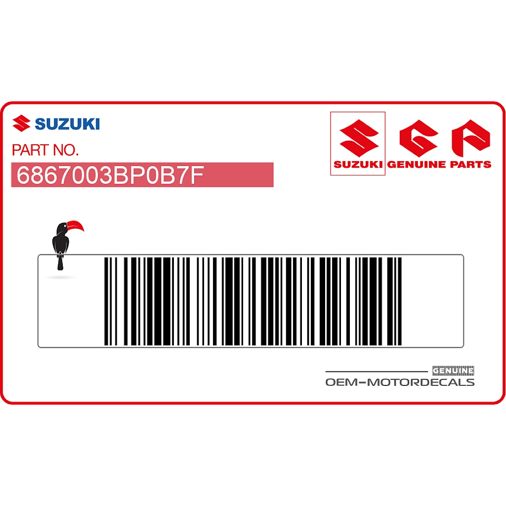 Suzuki RM85 Zestaw naklejek na osłonę chłodnicy lewa strona OEM 6867003BP0B7F