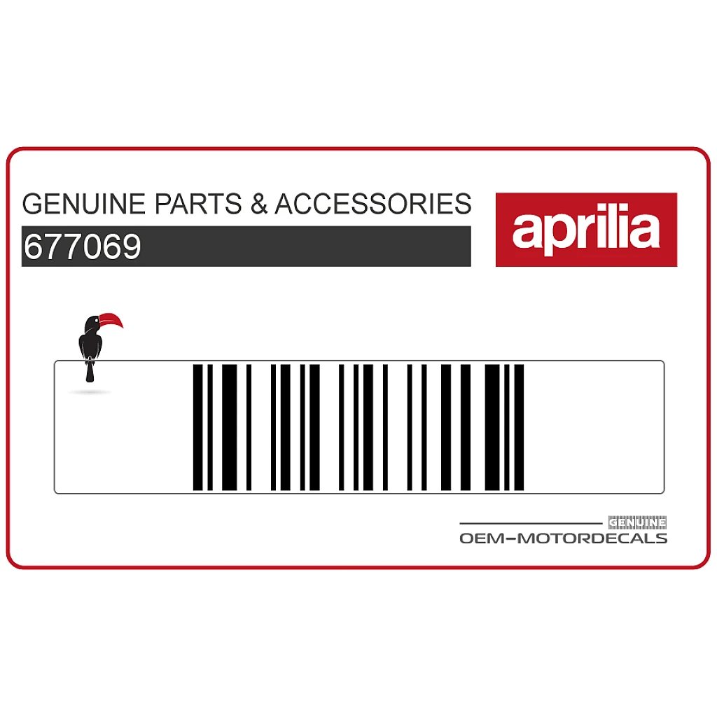 Aprilia SR Motard 50 Naklejka na przednią osłonę Prawa Strona OEM 677069 fabryczna naklejka na owiewkę motocykla.