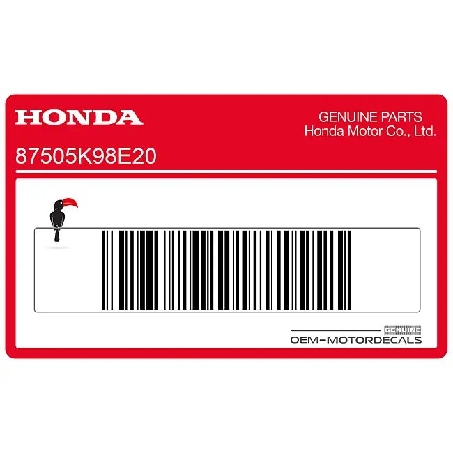 Adesivo originale Honda CB125R per catena e pignone sul forcellone, lato destro, OEM 87505K98E20, grafica di fabbrica