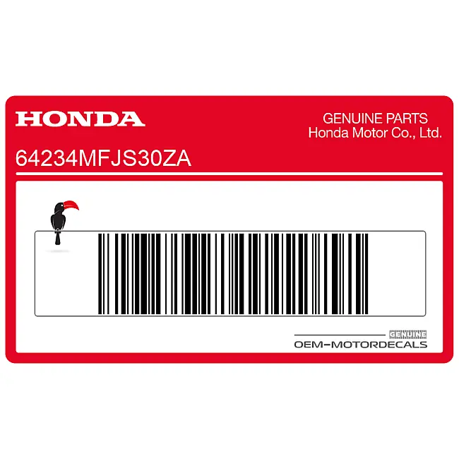 Pegatina de carenado superior Honda CBR600RR genuina, lado izquierdo, OEM 64234MFJS30ZA, gráfico de carenado de motocicleta original de fábrica