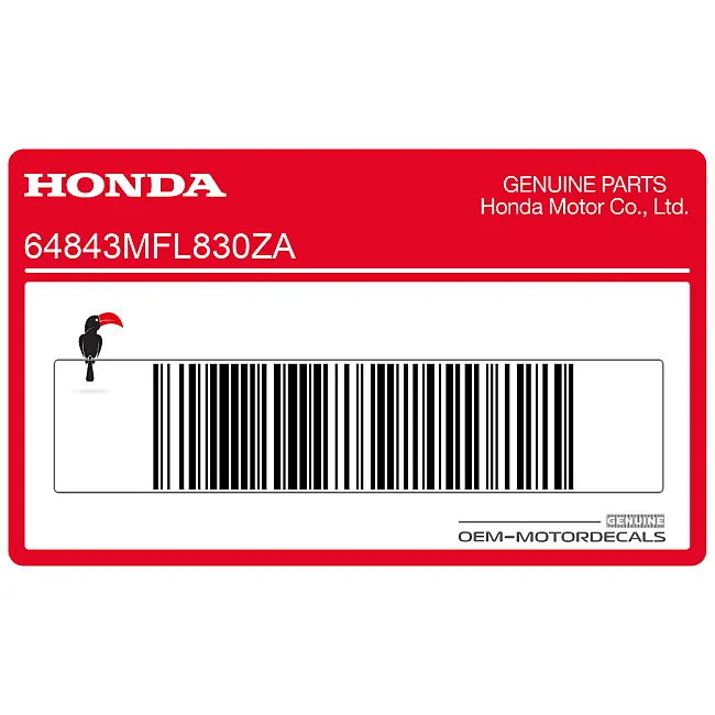 Autocollant de coque arrière de selle gauche Honda CBR1000RR Fireblade OEM 64843MFL830ZA