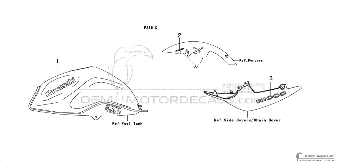 Decals for Kawasaki Z1000 2008 - White • Kawasaki OEM Decals