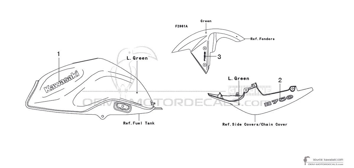 Autocollants pour Kawasaki Z750 2011 - Vert • Kawasaki Autocollants OEM