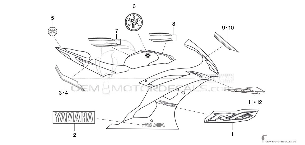 Aufkleber für yamaha YZF R6 2012 - Blau • Yamaha OEM-Aufkleber