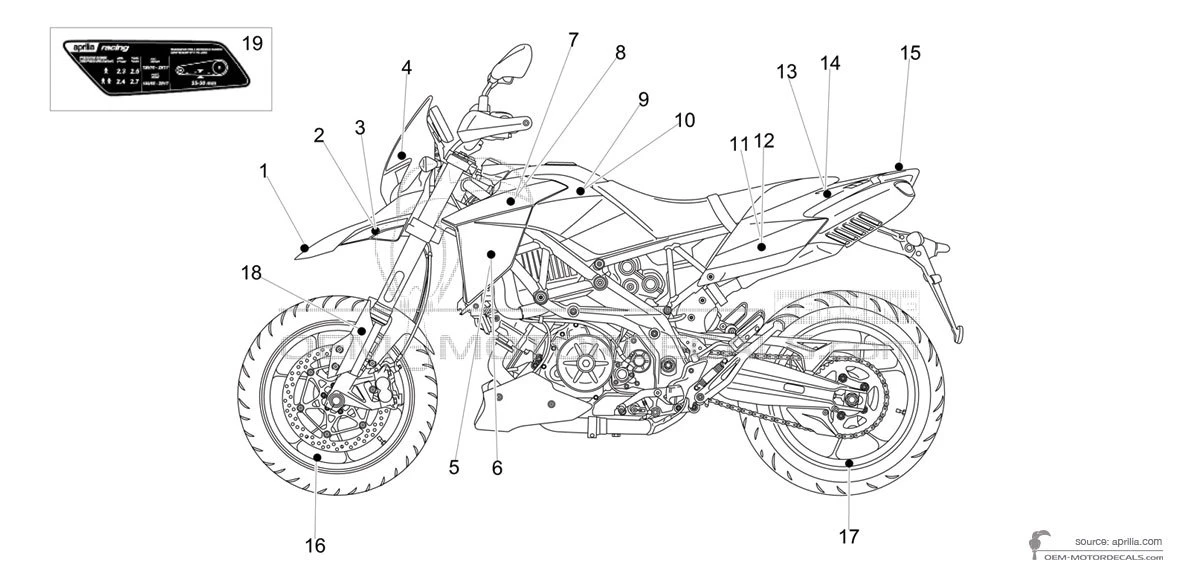 Pegatinas para Aprilia DORSODURO 900 2017 - Plata • Aprilia Pegatinas OEM