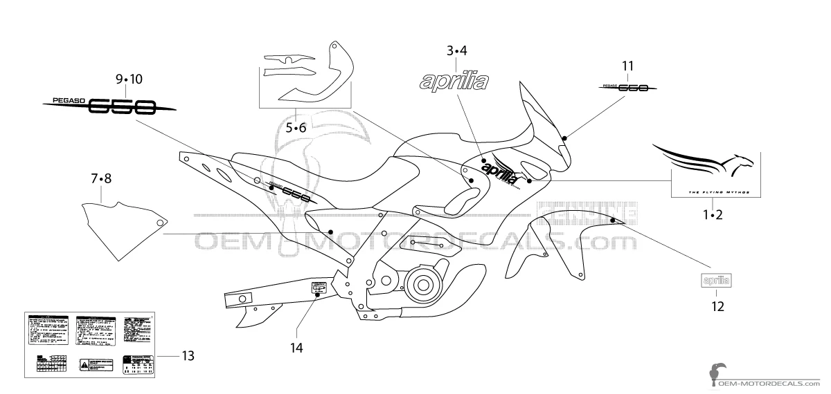 Naklejki do Aprilia Pegaso 650 IE GARDA 2001 - Niebiesko Zielony • Aprilia Naklejki OEM