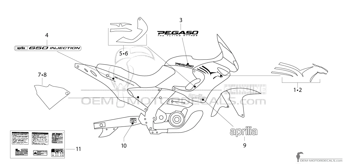 Adesivi per Aprilia Pegaso 650 IE 2003 - Grigio • Aprilia Adesivi OEM