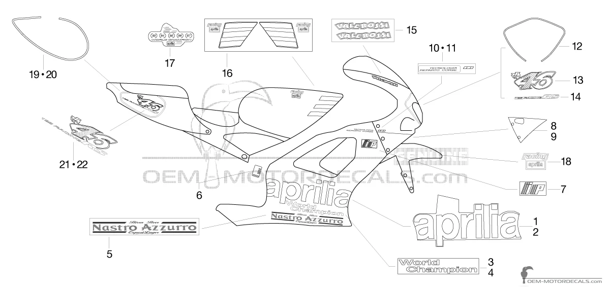 Pegatinas para Aprilia RS125 1998 - Gris • Aprilia Pegatinas OEM