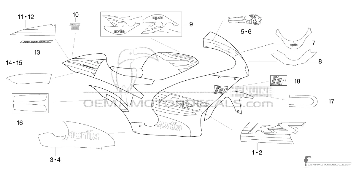 Aufkleber für Aprilia RS125 2003 - Schwarz • Aprilia OEM-Aufkleber