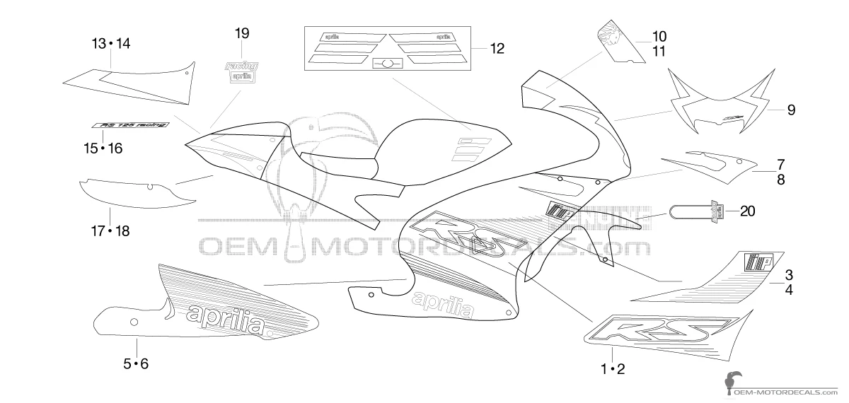 Pegatinas para Aprilia RS125 2003 - Negro • Aprilia Pegatinas OEM