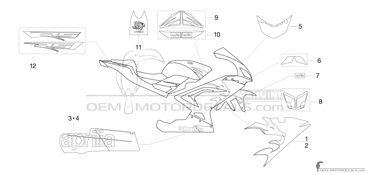 Decals for Aprilia RS125 2007 - White • Aprilia OEM Decals