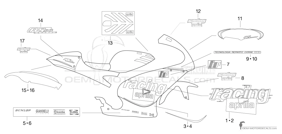 Autocollants pour Aprilia RS50 1999 - Noir Rouge • Aprilia Autocollants OEM