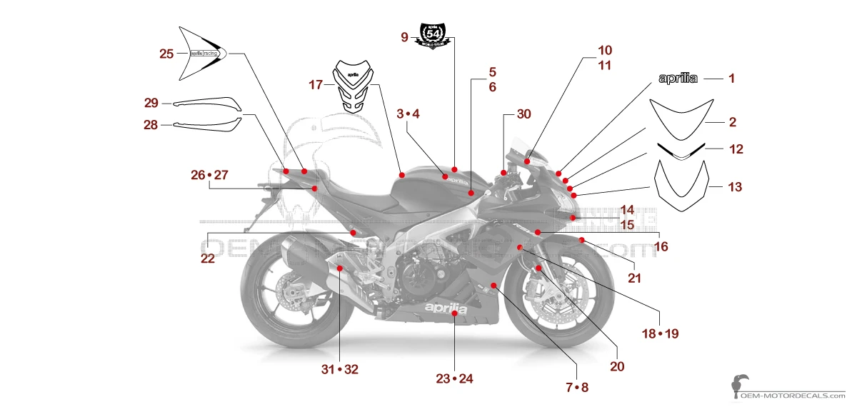 Adesivi per Aprilia RSV4 1000RR 2015 - Nero • Aprilia Adesivi OEM