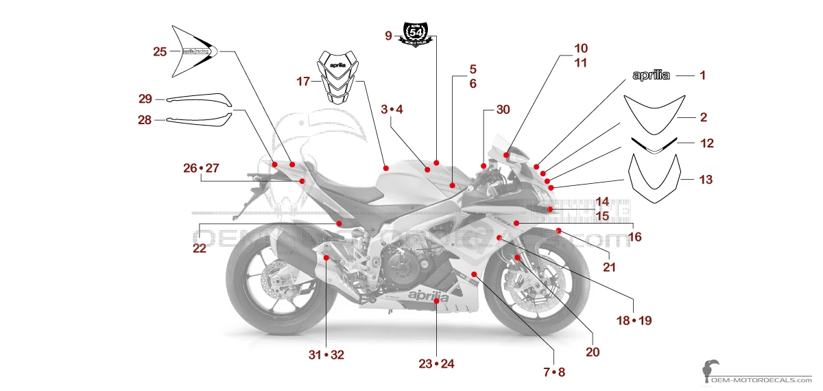 Pegatinas para Aprilia RSV4 1000RR 2015 - Gris • Aprilia Pegatinas OEM
