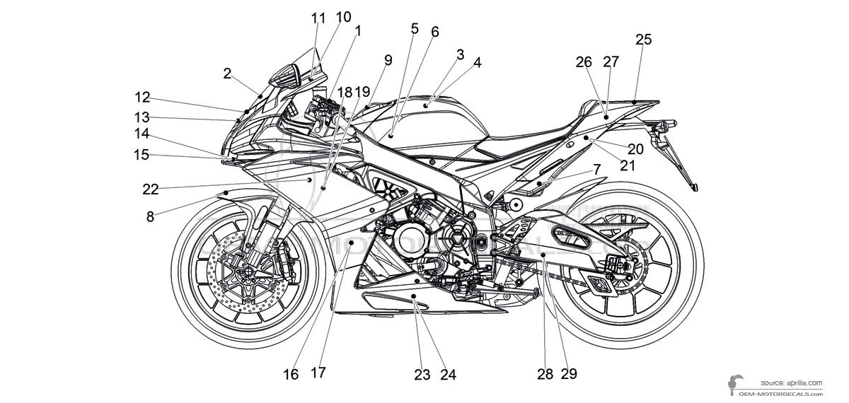 Adesivi per Aprilia RSV4 1000RR 2018 - Nero • Aprilia Adesivi OEM