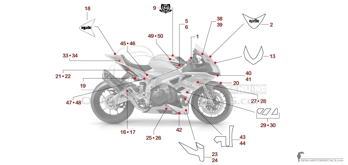 Adesivi per Aprilia RSV4 1000 Factory 2018 - Argento • Aprilia Adesivi OEM