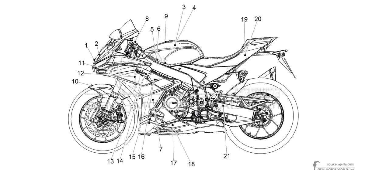 Pegatinas para Aprilia RSV4 1100 2022 - Gris • Aprilia Pegatinas OEM