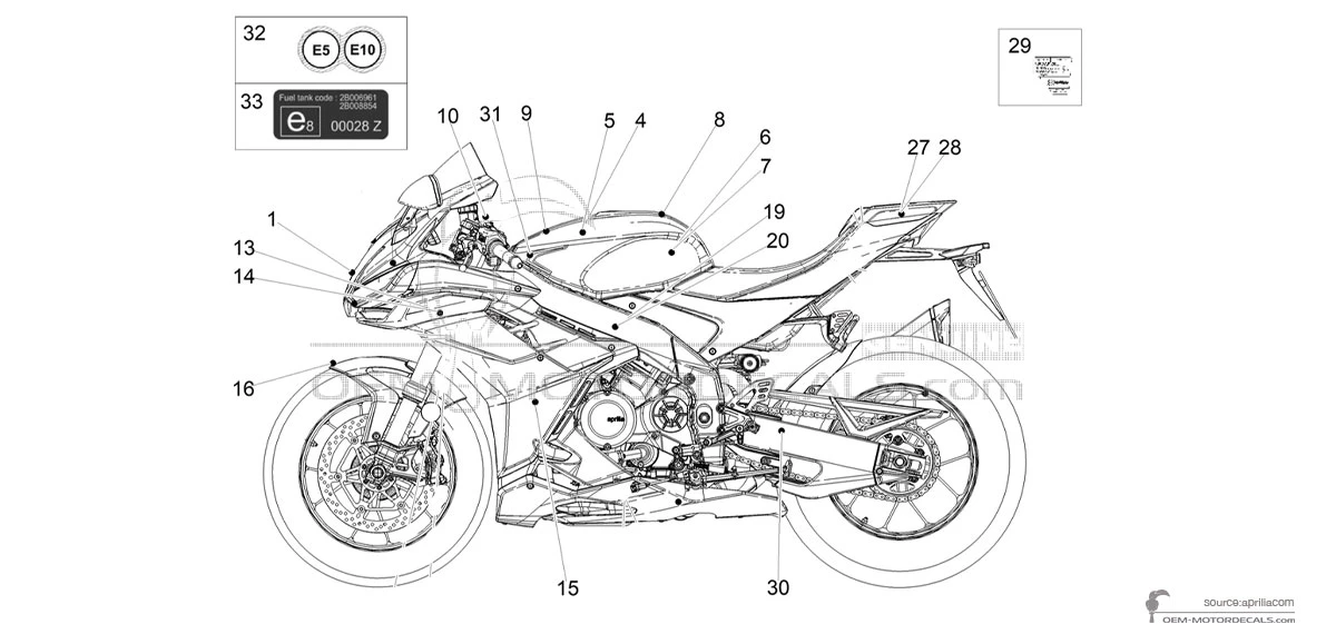Pegatinas para Aprilia RSV4 1100 Factory 2024 - Oro • Aprilia Pegatinas OEM