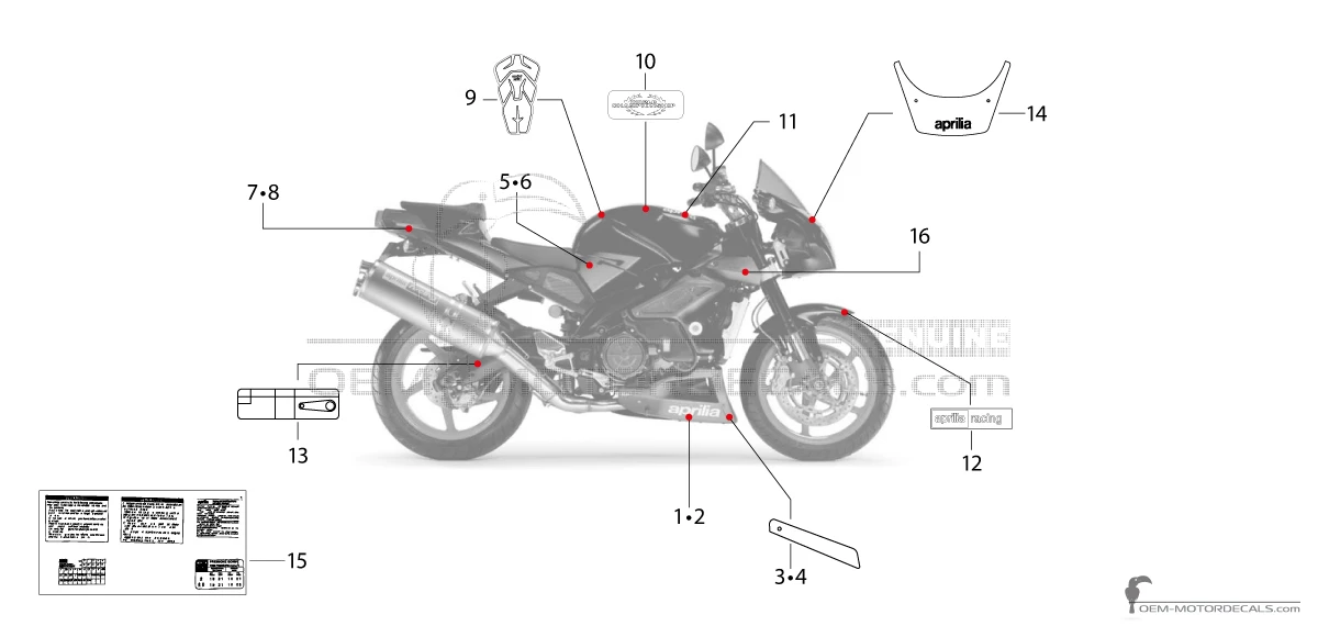Naklejki do Aprilia RSV TUONO 1000 IE 2005 - Czarny • Aprilia Naklejki OEM