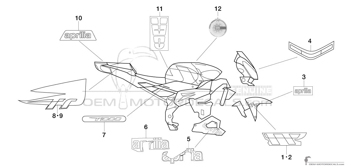 Decals for Aprilia RSV TUONO 1000 R 2006 - Black • Aprilia OEM Decals