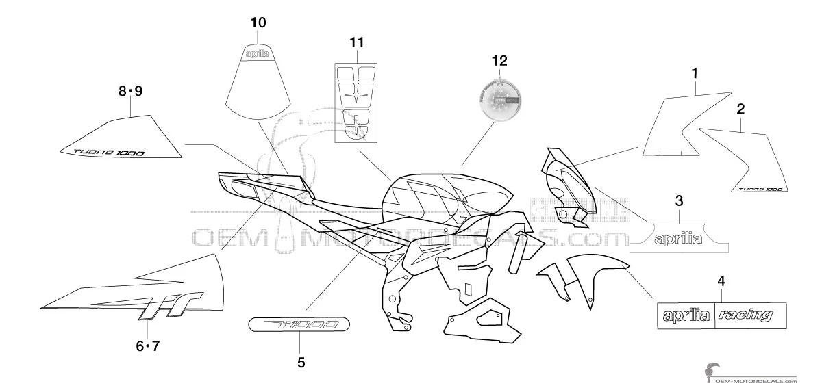 Pegatinas para Aprilia RSV TUONO 1000 R 2008 - Azul • Aprilia Pegatinas OEM