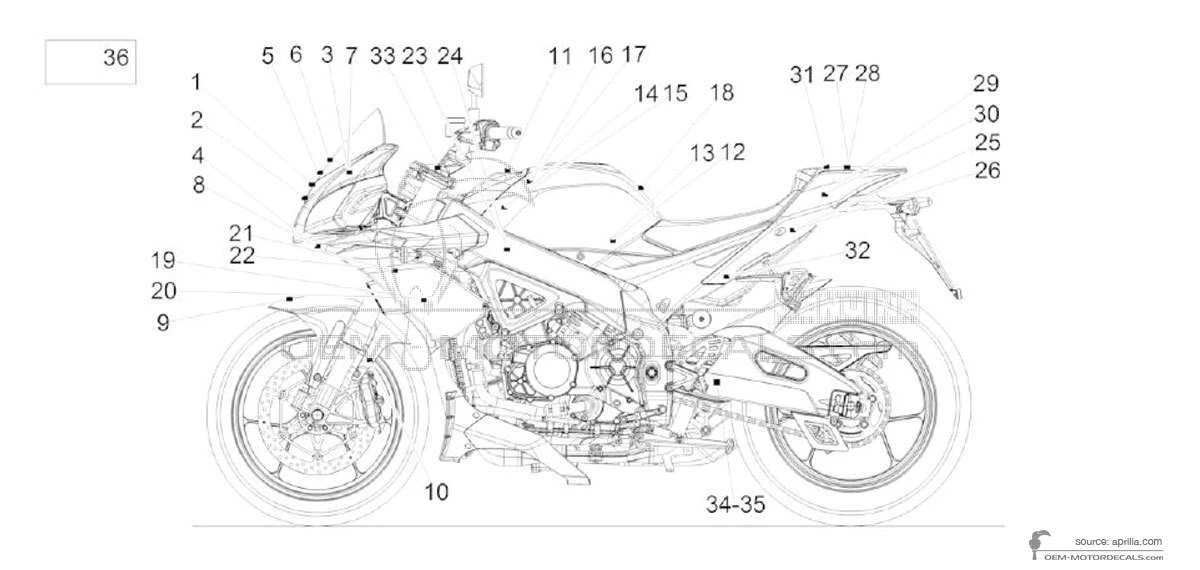 Decals for Aprilia TUONO V4 1100 FACTORY 2015 - Gray • Aprilia OEM Decals