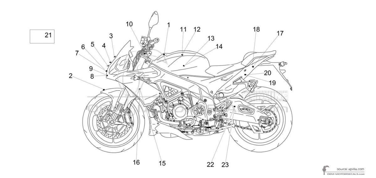 Aufkleber für Aprilia TUONO V4 1100RR 2018 - Schwarz • Aprilia OEM-Aufkleber