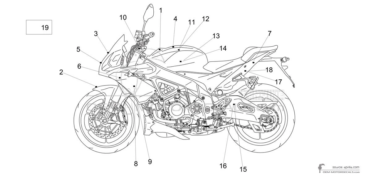 Aufkleber für Aprilia TUONO V4 1100RR 2019 - Grau • Aprilia OEM-Aufkleber