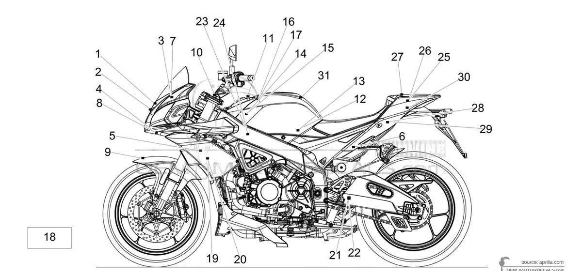 Adesivi per Aprilia TUONO V4 1100 FACTORY 2019 - Nero • Aprilia Adesivi OEM