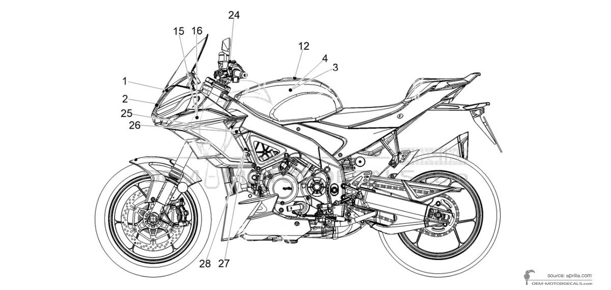 Decals for Aprilia TUONO V4 1100 FACTORY 2023 - Black • Aprilia OEM Decals