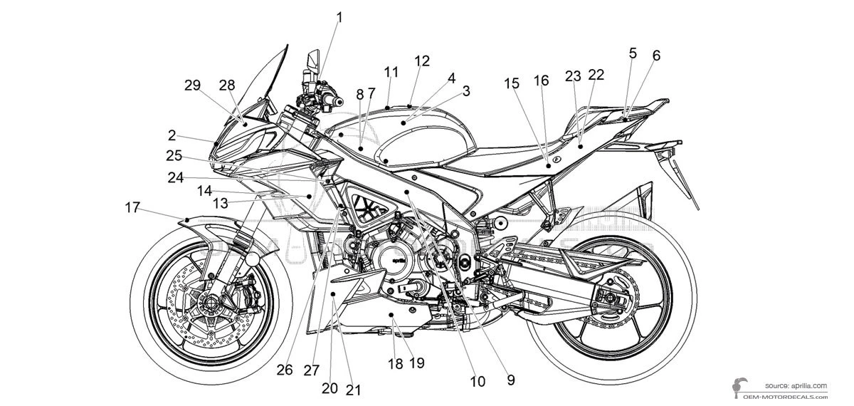 Aufkleber für Aprilia TUONO V4 1100 FACTORY 2024 - Schwarz • Aprilia OEM-Aufkleber